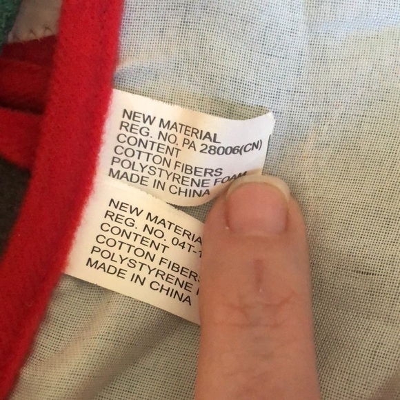 VTG Christmas Minature Tree Skirt Round Santa Felt Sherpa Red Green Ties 12” - Picture 4 of 4